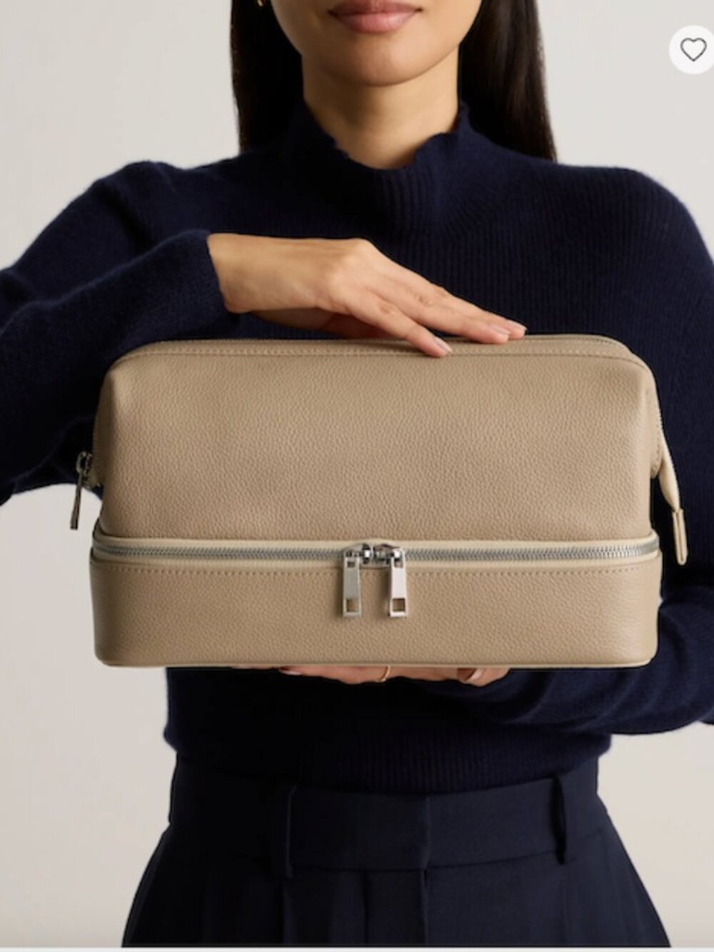 QUINCE Italian Leather Dual Compartment Toiletry Bag Zip Travel Case
